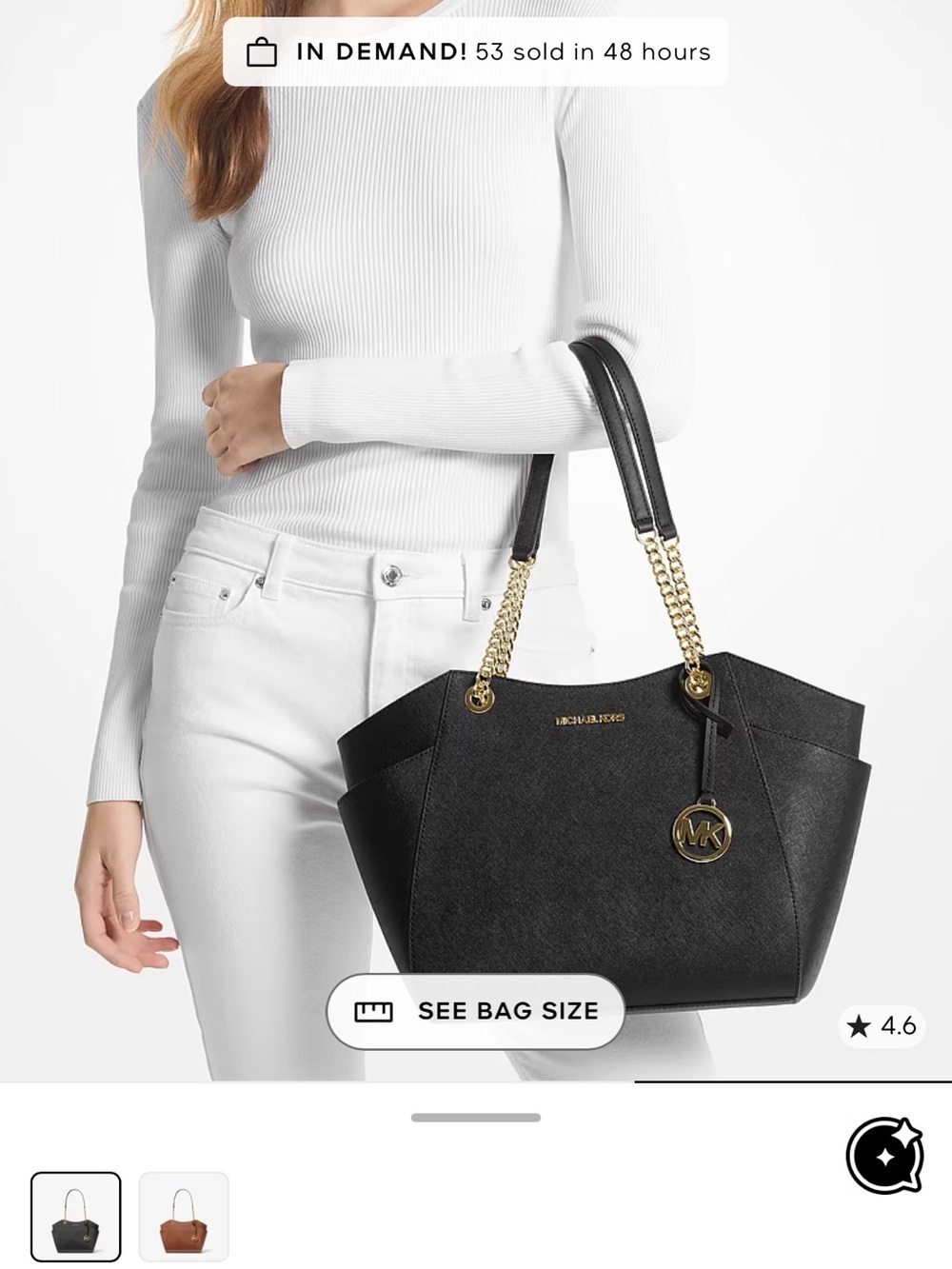 Michael Kors Black Leather Tote with Gold Chain Handles